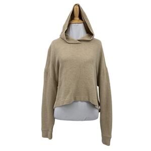 Athleta Hoodie Womens M Medium Latte Coaster Waffle Pullover Cropped Slouchy